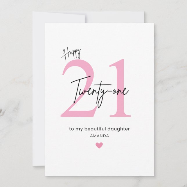 Carte Fille simple personnalisée 21e anniversaire (Devant)