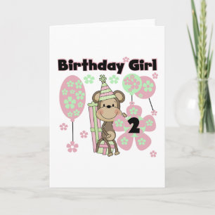 Carte Fille Singe Avec Cadeaux 2e T-shirts d'anniversair