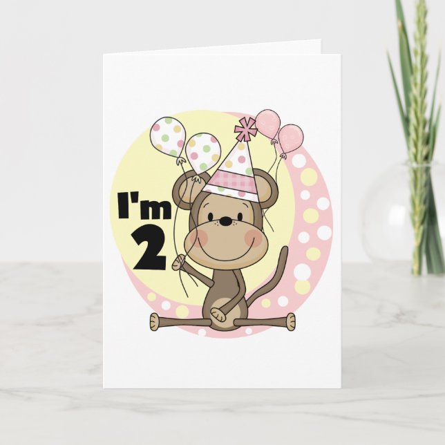 Carte Fille singe en Casquette de fête 2e anniversaire (Devant)
