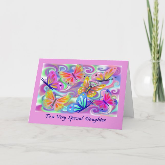Carte Fille Spéciale Papillons Roses (Devant)