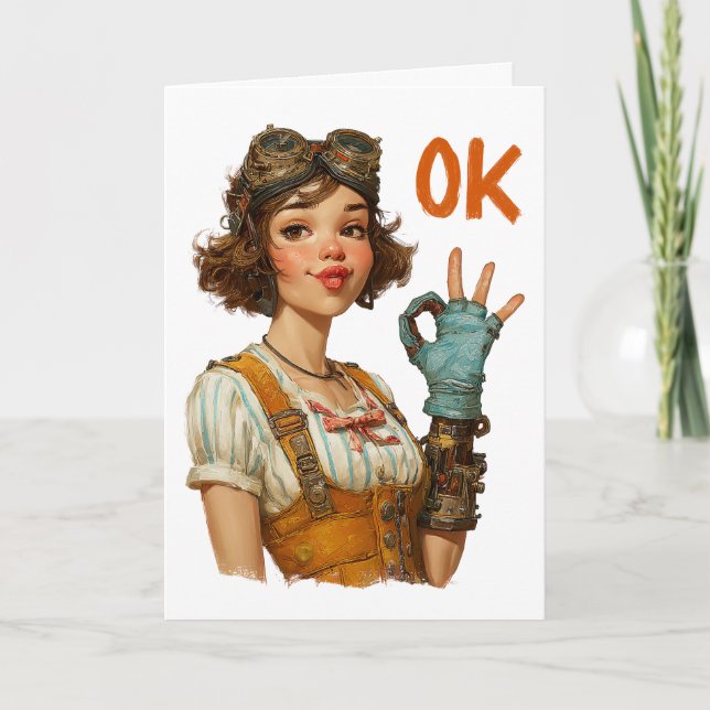 Carte Fille Steampunk geste OK confiant (Devant)