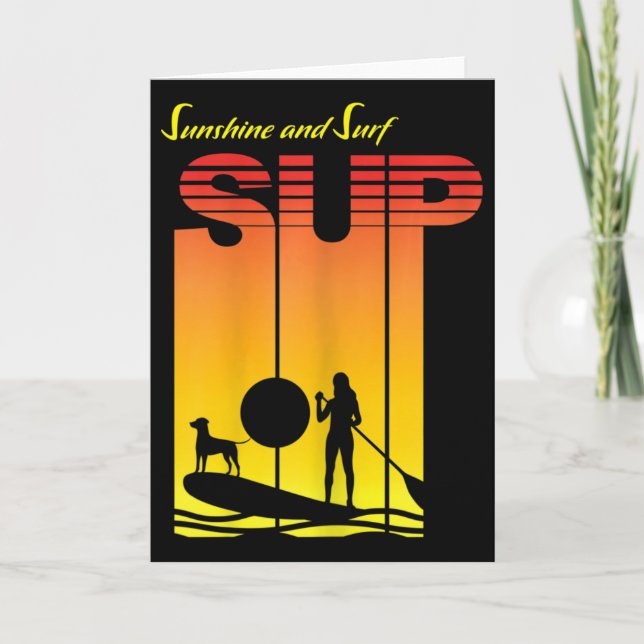 Carte Fille Sup Chien Planche De Paddle Debout Pagaïant  (Devant)