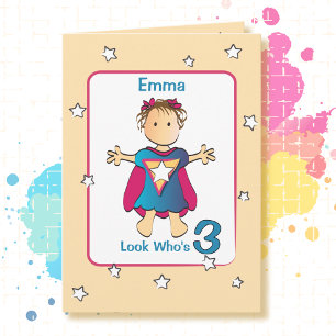 Carte Fille Super Cartoon 3 Ans Anniversaire Sucré