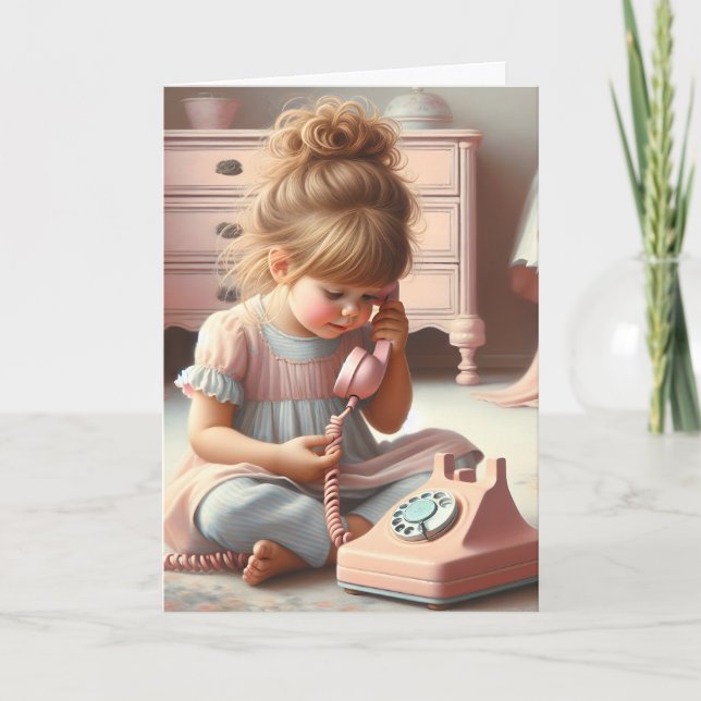 Carte Fille Sur Rétro Téléphone Pour Anniversaire (Devant)