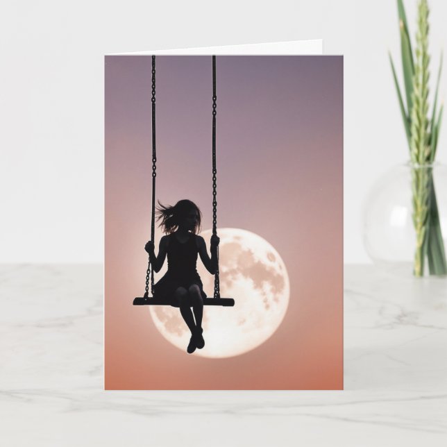 Carte Fille sur une silhouette à voile sur une lune pour (Devant)
