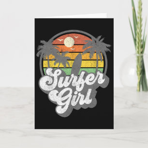 Carte Fille surfeuse plage rétro 70s vintage surf vacanc