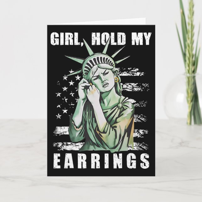 Carte Fille tenant mes boucles d'oreilles Statue Subtile (Devant)