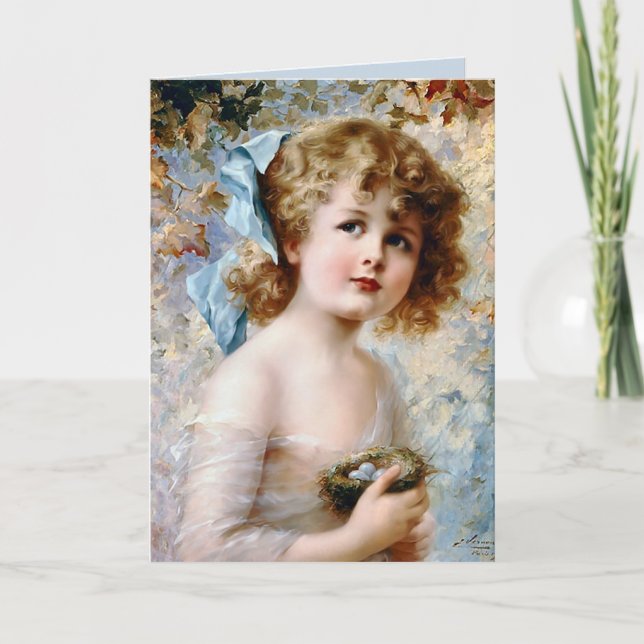 Carte Fille tenant un nid (Devant)