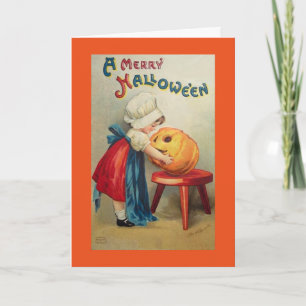 Carte Fille vintage avec le citrouille