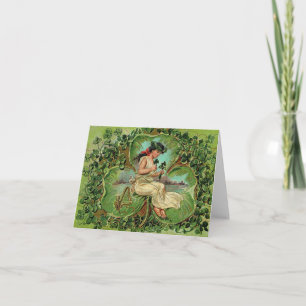 Carte Fille vintage avec trèfles
