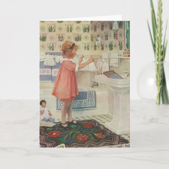 Carte Fille vintage, Lave-linge Linge (Devant)