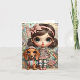 Carte Fille Whimsical avec Dachshund