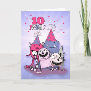 Carte Filles 10e anniversaire du Monstre rose et pourpre