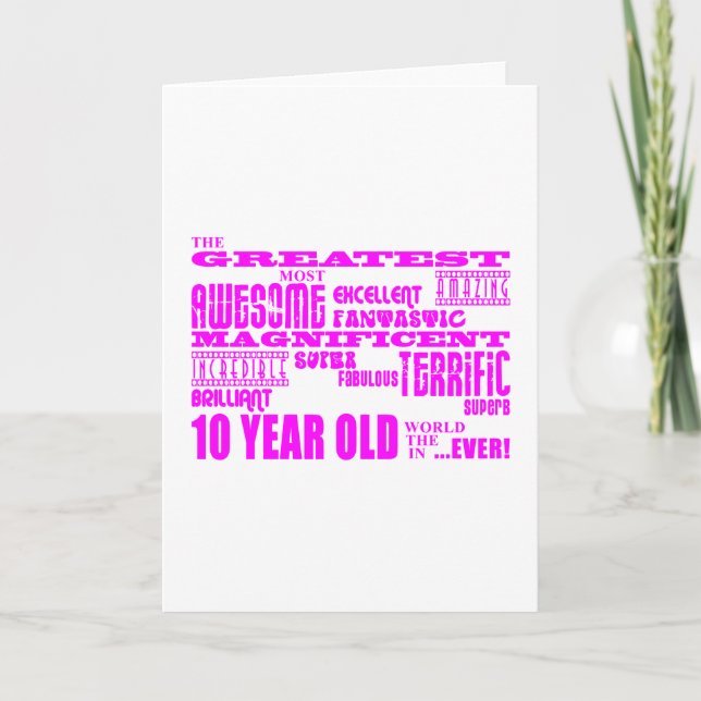 Carte Filles 10e anniversaire : Rose Plus grand 10 ans (Devant)
