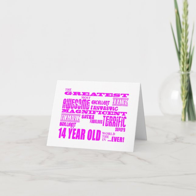 Carte Filles 14e anniversaire : Rose Plus grand 14 ans (Devant)