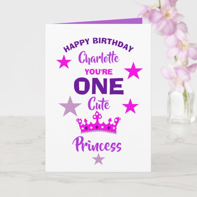 Carte Filles 1er Anniversaire Une mignonne Princesse Per (Orchidée)