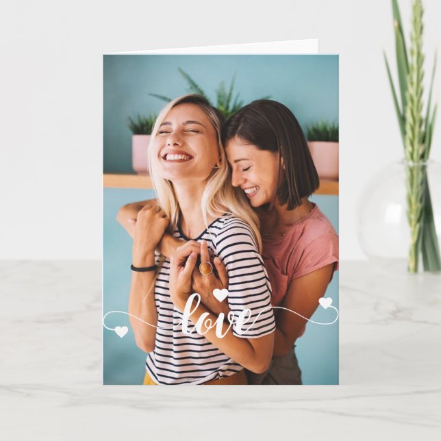 Carte Filles Amour Blanc Script Avec Coeur Saint-Valenti (Devant)