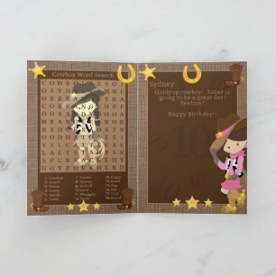 Carte Filles amusantes Cowboy Recherche de mots Joyeux A