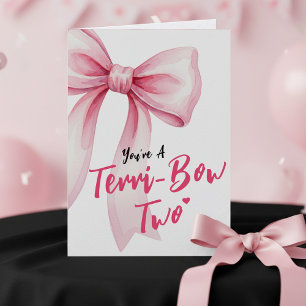 Carte Filles au Nœud Rose Joyeux 2ème Anniversaire Terri