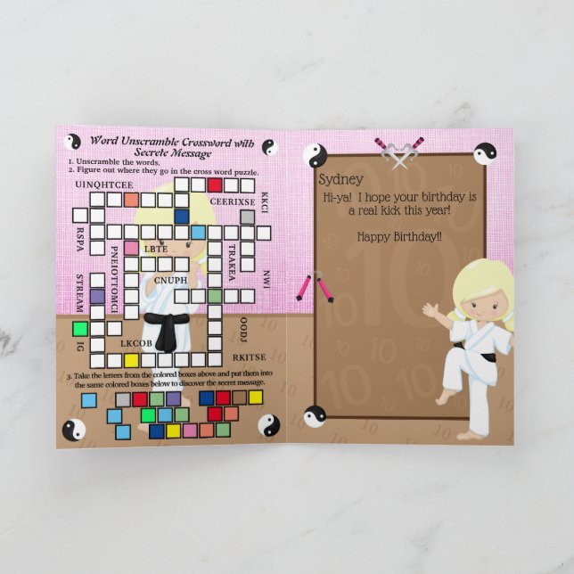 Carte Filles Blondes Message Secret Karaté Joyeux Annive (Intérieur)