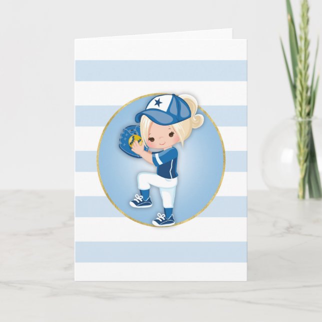 Carte Filles Blondes Softball Bleu (Devant)
