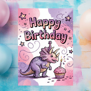 Carte Filles Cute Dinosaur Anniversaire Personnalisé