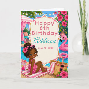 Carte Filles de fête d'anniversaire piscine rose