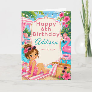 Carte Filles de fête d'anniversaire piscine rose