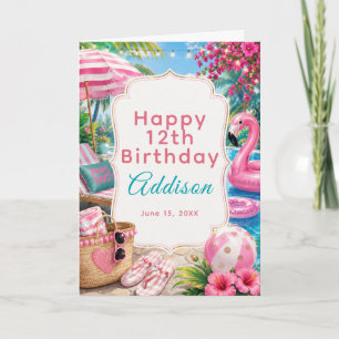Carte Filles de fête d'anniversaire piscine rose