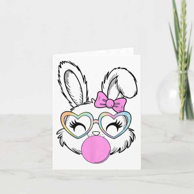Carte Filles Femmes Lapin Bunny Visage Rose Coquette Arc (Devant)