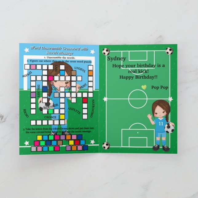 Carte Filles Football Message secret Joyeux anniversaire (Intérieur)