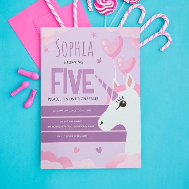 Carte Filles Licorne Violette Mignonne Anniversaire Enfa (Créateur téléchargé)