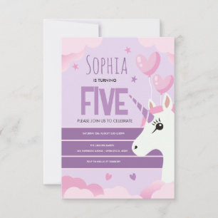 Carte Filles Mignon Licorne Violette Anniversaire Enfant