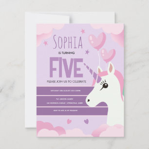 Carte Filles Mignon Licorne Violette Anniversaire Enfant