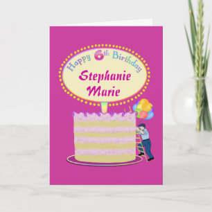 Carte Filles mignonnes 6e anniversaire Personnalisez-le