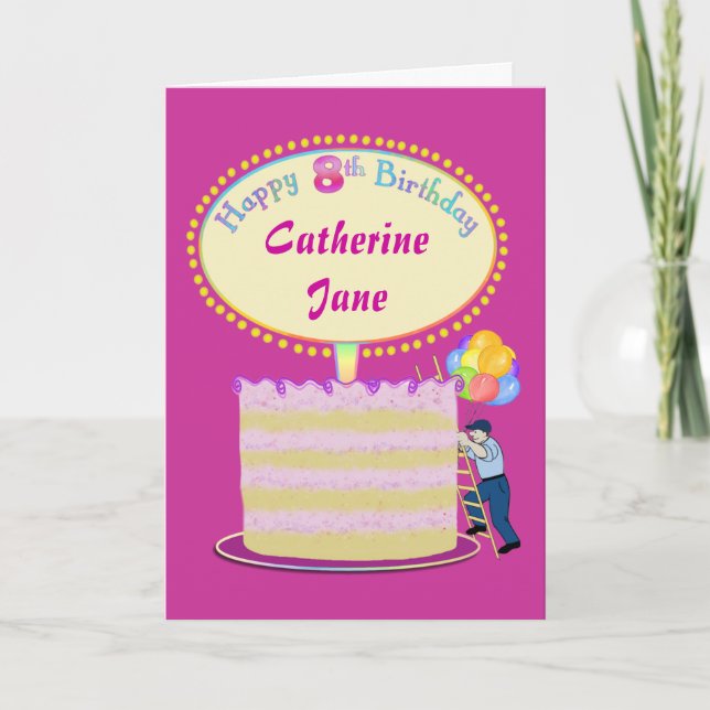 Carte Filles mignonnes 8e anniversaire Personnalisé (Devant)