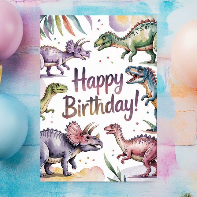 Carte Filles mignonnes Dinosaure personnalisé Anniversai (Créateur téléchargé)
