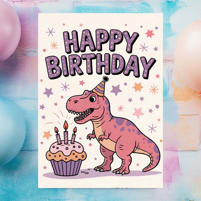 Carte Filles mignonnes Dinosaure personnalisé Anniversai (Créateur téléchargé)