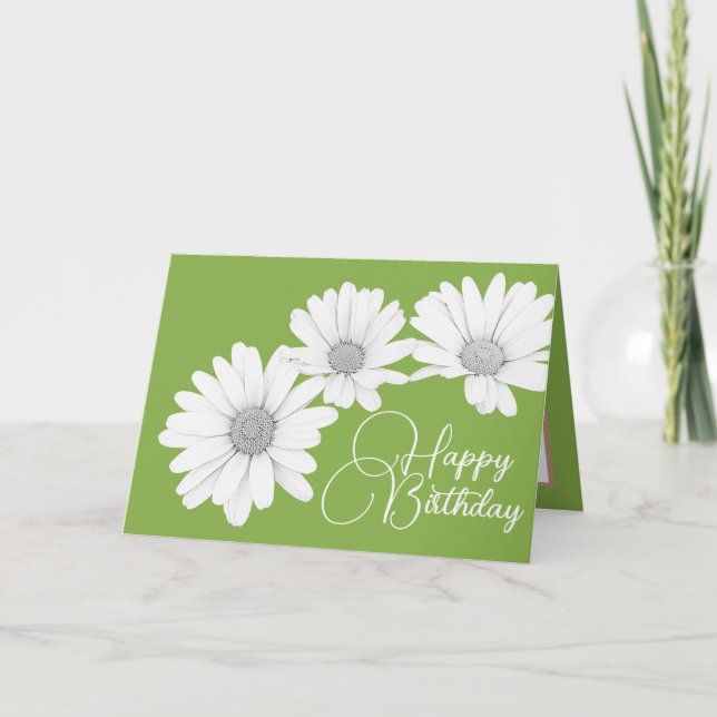 Carte Filles modernes marguerites Fleurs florales Vert A (Devant)