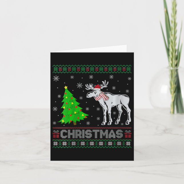Carte Filles Moose Xmas Arbre Éclairage de Noël moche (Devant)