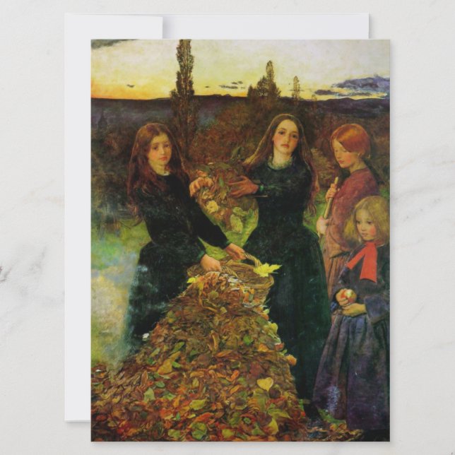 Carte Filles ramassant des feuilles d'automne pour un fe (Devant)