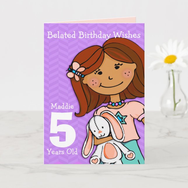 Carte Filles retardées 5ème anniversaire fille cheveux f (Petite plante)