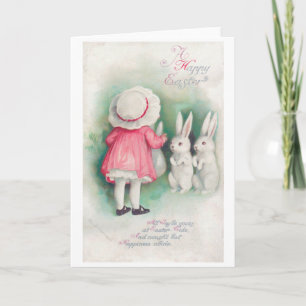 Carte Fillettes de Pâques vintage et lapin