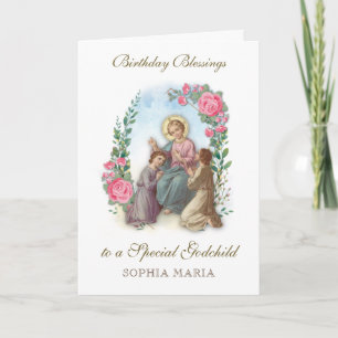 Carte Filleul catholique pour anniversaire Jésus avec de