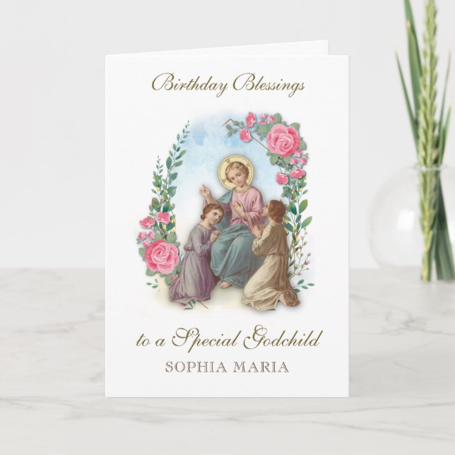 Carte Filleul catholique pour anniversaire Jésus avec de (Devant)