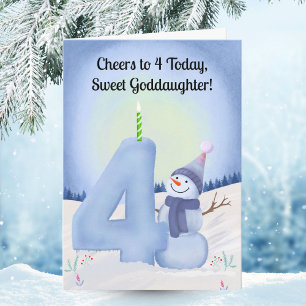 Carte Filleule 4e anniversaire Bonhomme de neige avec Qu