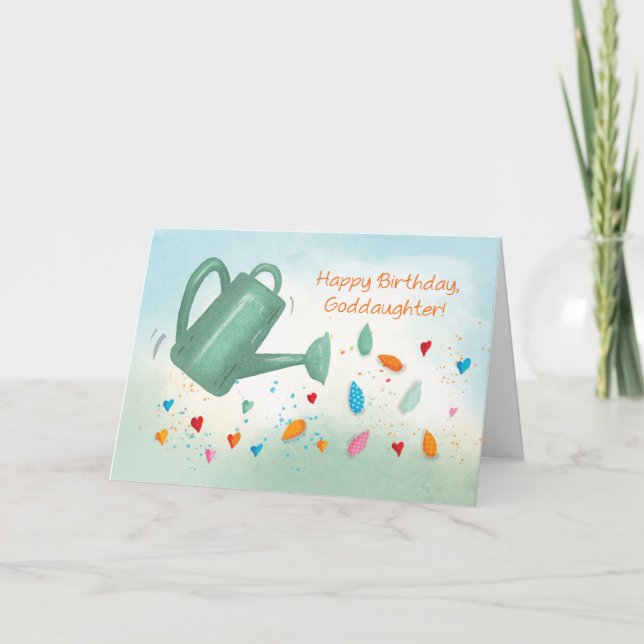 Carte Filleule Anniversaire Arrosoir En Train D'Arroser  (Devant)