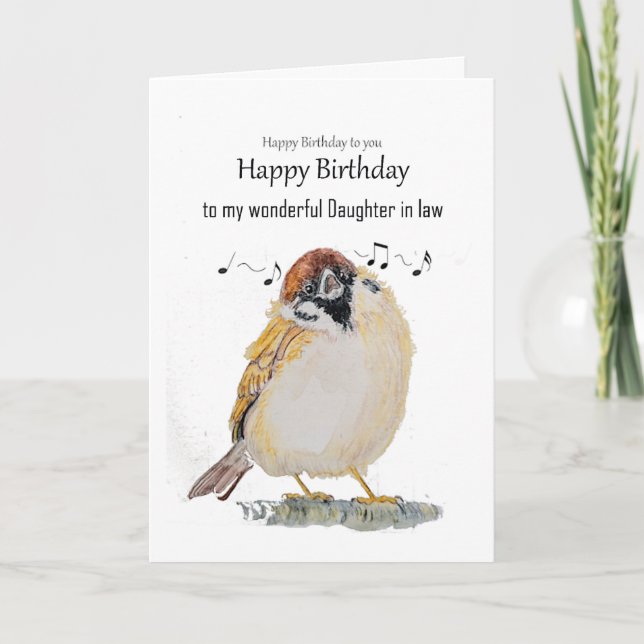 Carte Filleule Anniversaire Fun Moineau Oiseau (Devant)