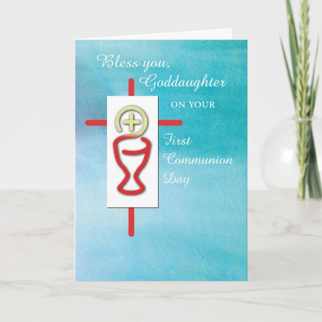 Carte Filleule, première sainte communion, turquoise (Devant)