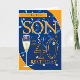 Carte Fils 40e anniversaire - Verre de Champagne